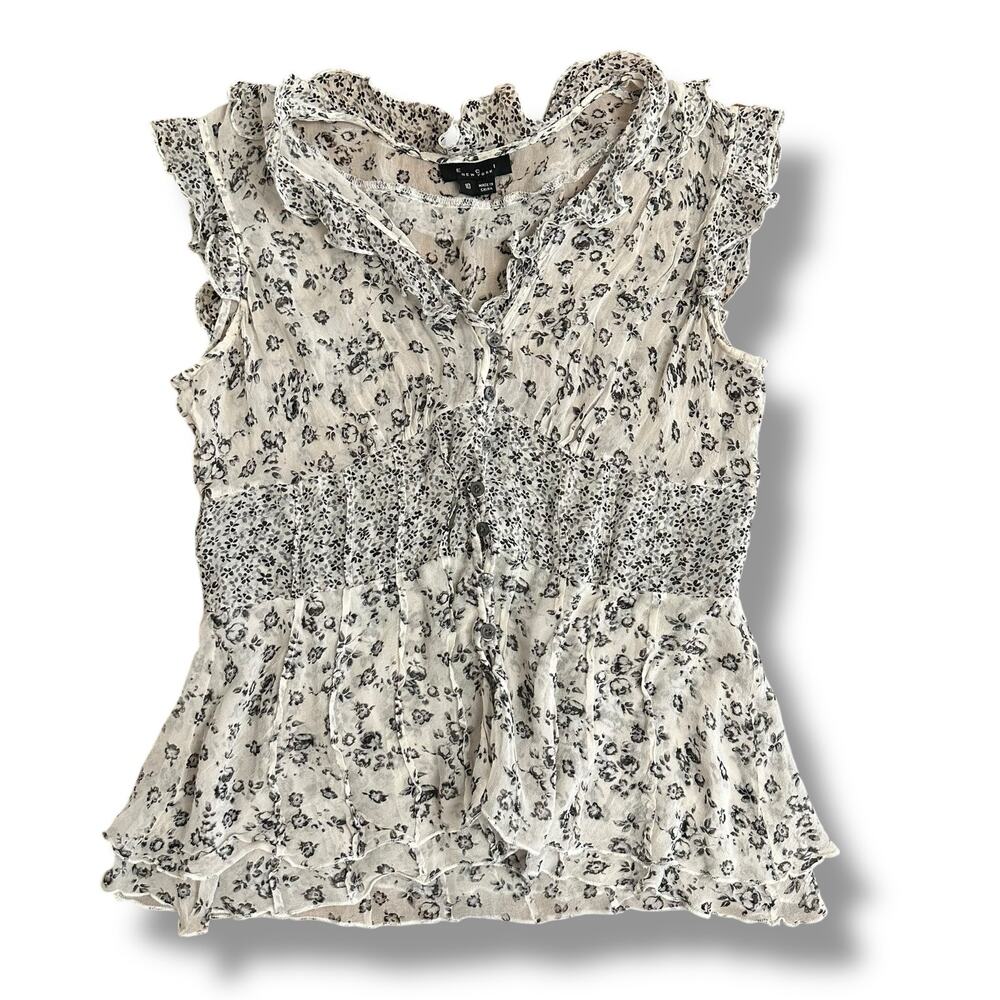 Vintage ECI New York‎ Floral Ruffle Blouse 10 Romantic Cottagecore Y2K Top